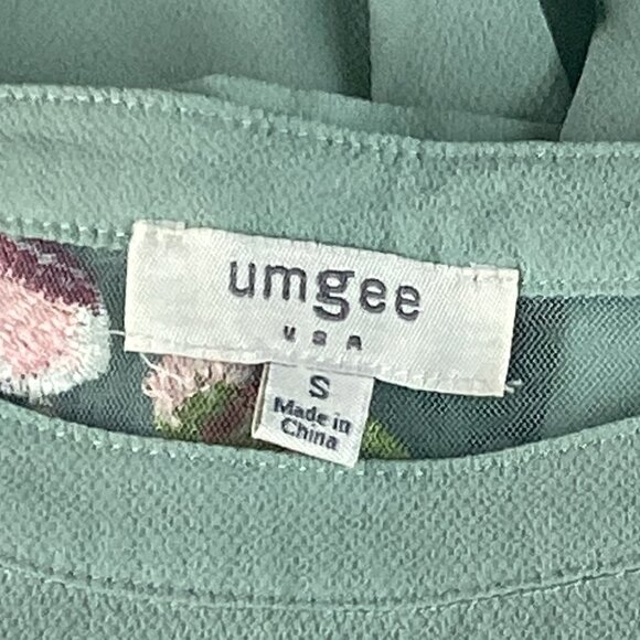 Umgee Floral Mixed Media Embroidered Sheer Sleeve Top Hi-Low Scoop Hem Sz S 241G - Picture 6 of 7